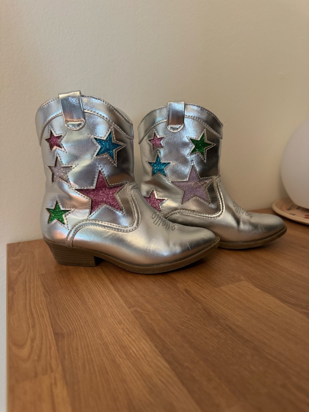 Tucker + Tate Silver Kids Cowboy Boots with Multicolor Glitter Stars size 11